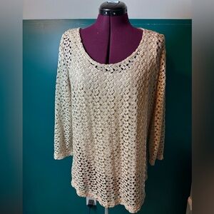 JM Collection Tan Crochet Knit Top with Tank Top Neutral